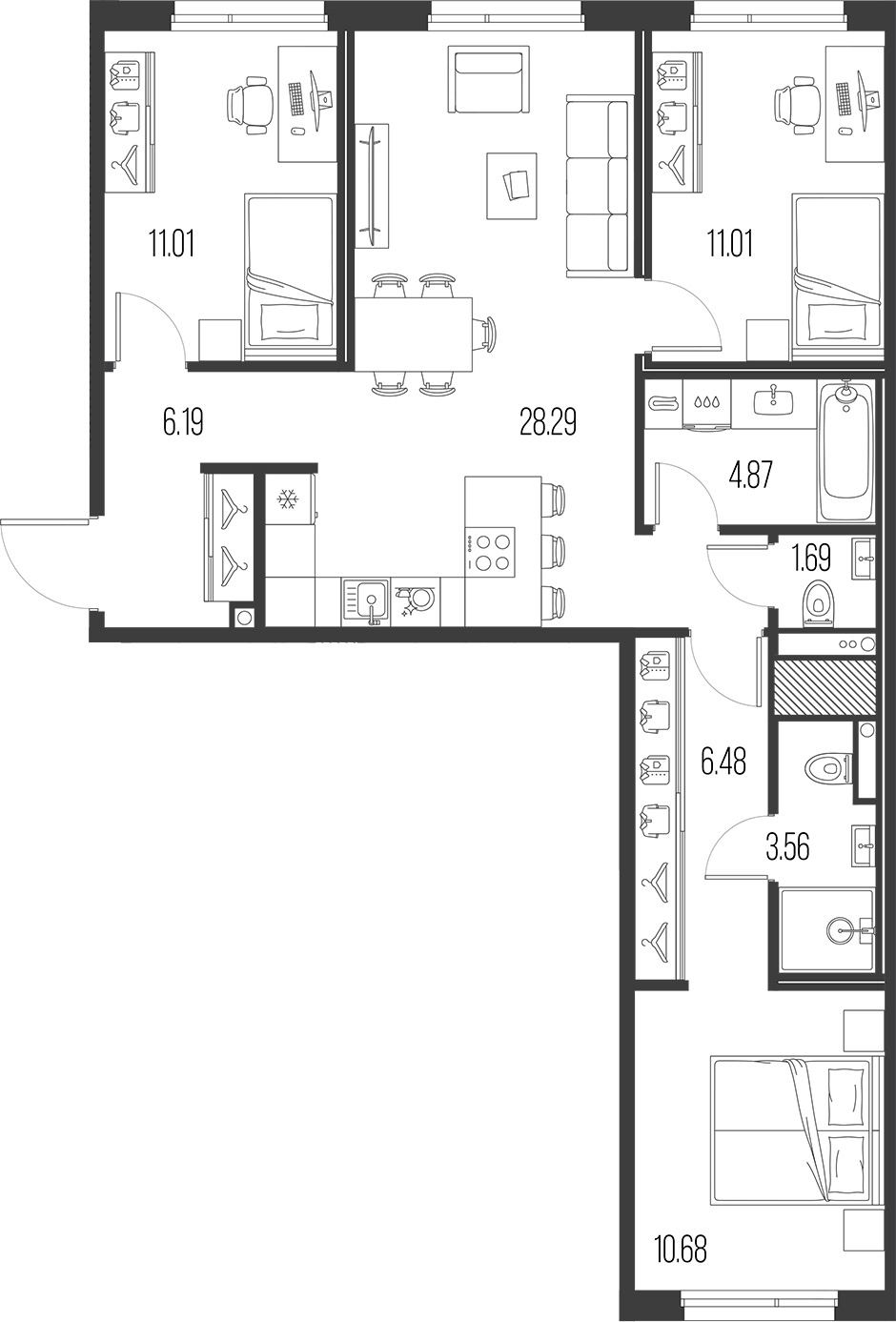 3-комнатная квартира 83.78 м², 7/10 эт., ЖК «LEGENDA Васильевского»